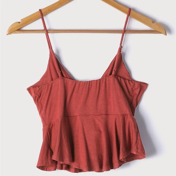 Lulus Pep it Up Rust Red Surplice Cropped Cami Tank Top | Size S - Picture 4 of 7